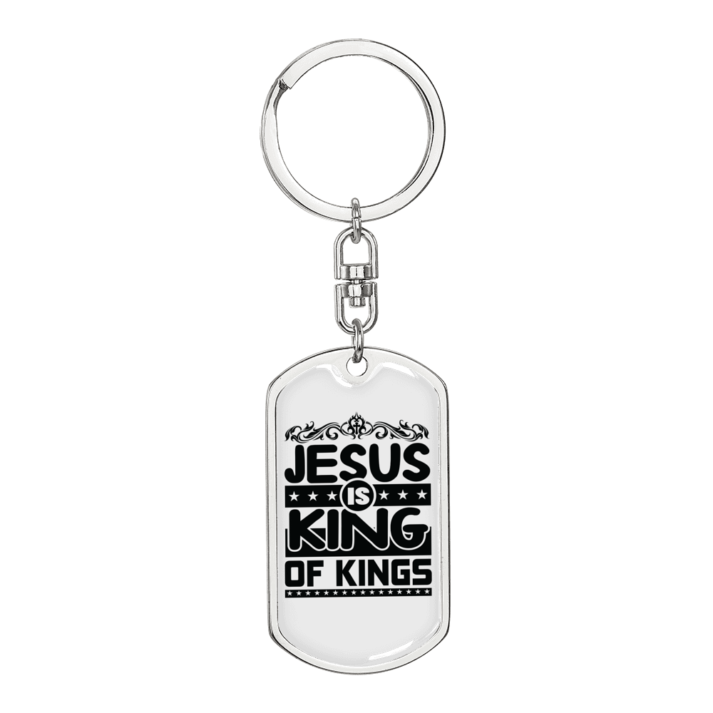 Jesus King Of Kings Keychain Stainless Steel or 18k Gold Dog Tag Keyring-Express Your Love Gifts