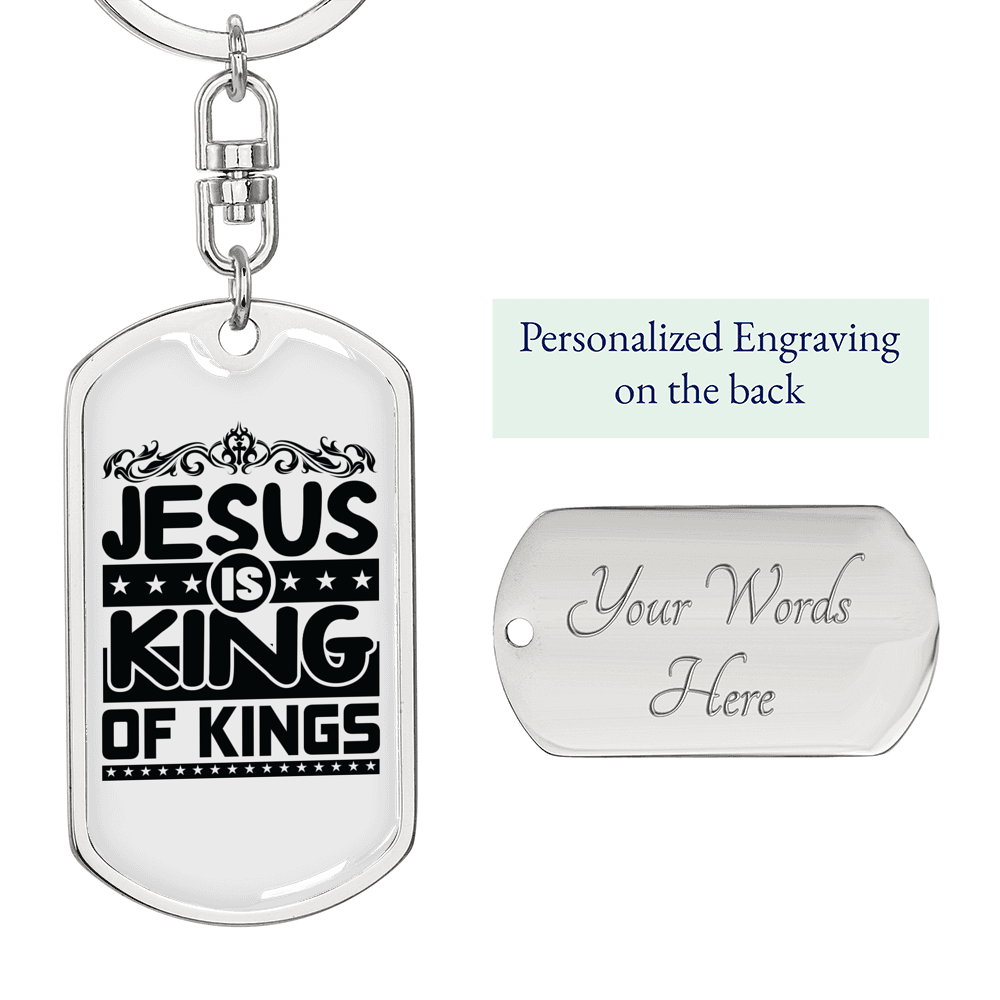 Jesus King Of Kings Keychain Stainless Steel or 18k Gold Dog Tag Keyring-Express Your Love Gifts