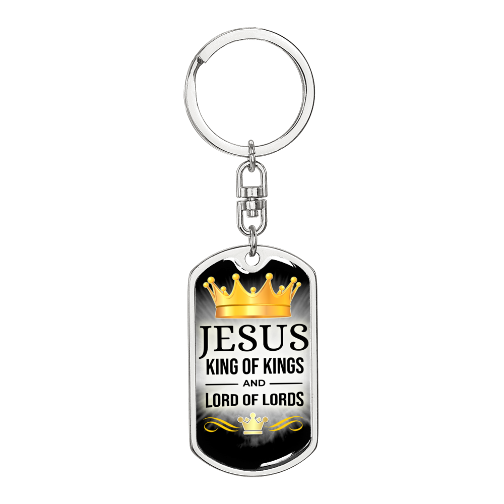 Jesus King Of Kings Verse Swivel Keychain Dog Tag Stainless Steel or 18k Gold-Express Your Love Gifts