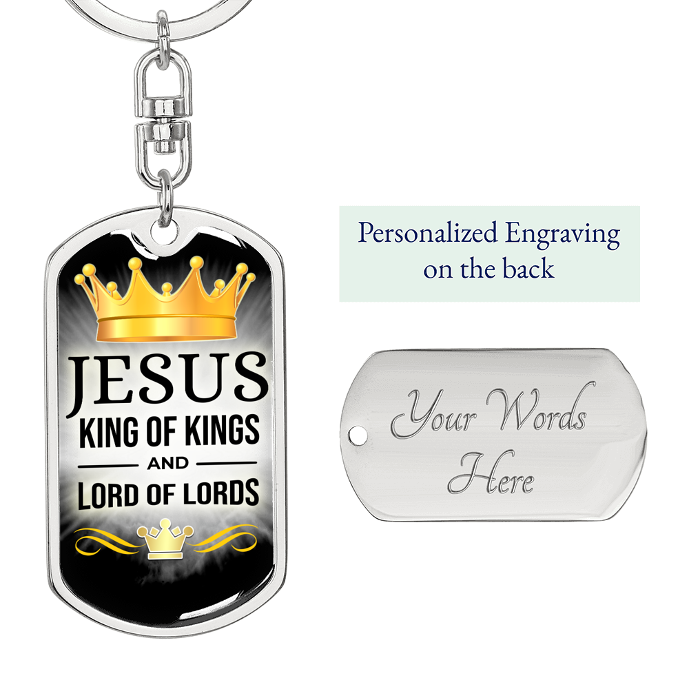 Jesus King Of Kings Verse Swivel Keychain Dog Tag Stainless Steel or 18k Gold-Express Your Love Gifts