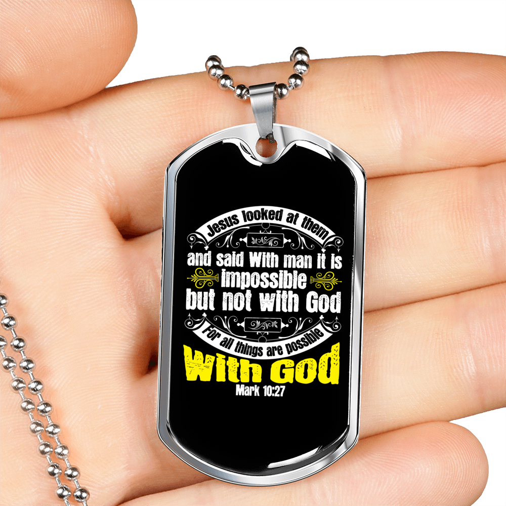 Jesus Looked At Them Christian Necklace Stainless Steel or 18k Gold Dog Tag 24" Chain-Express Your Love Gifts
