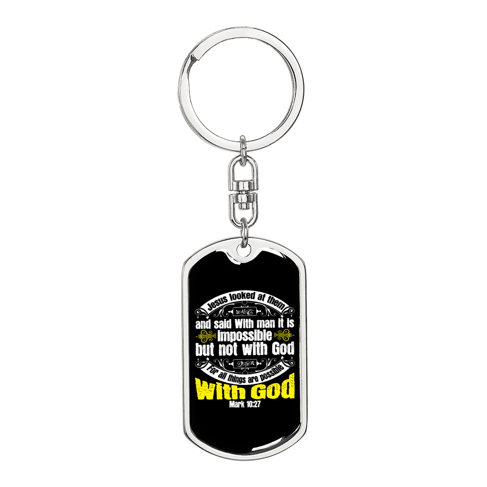 Jesus Looked At Them Mark 10:27 Keychain Stainless Steel or 18k Gold Dog Tag Keyring-Express Your Love Gifts