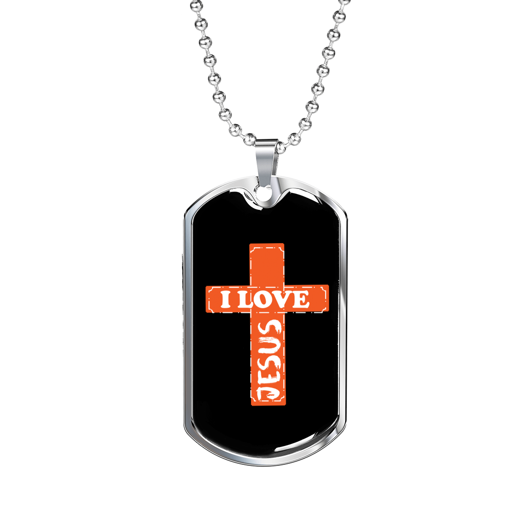 Jesus Love Cross Christian Necklace Stainless Steel or 18k Gold Dog Tag 24" Chain-Express Your Love Gifts