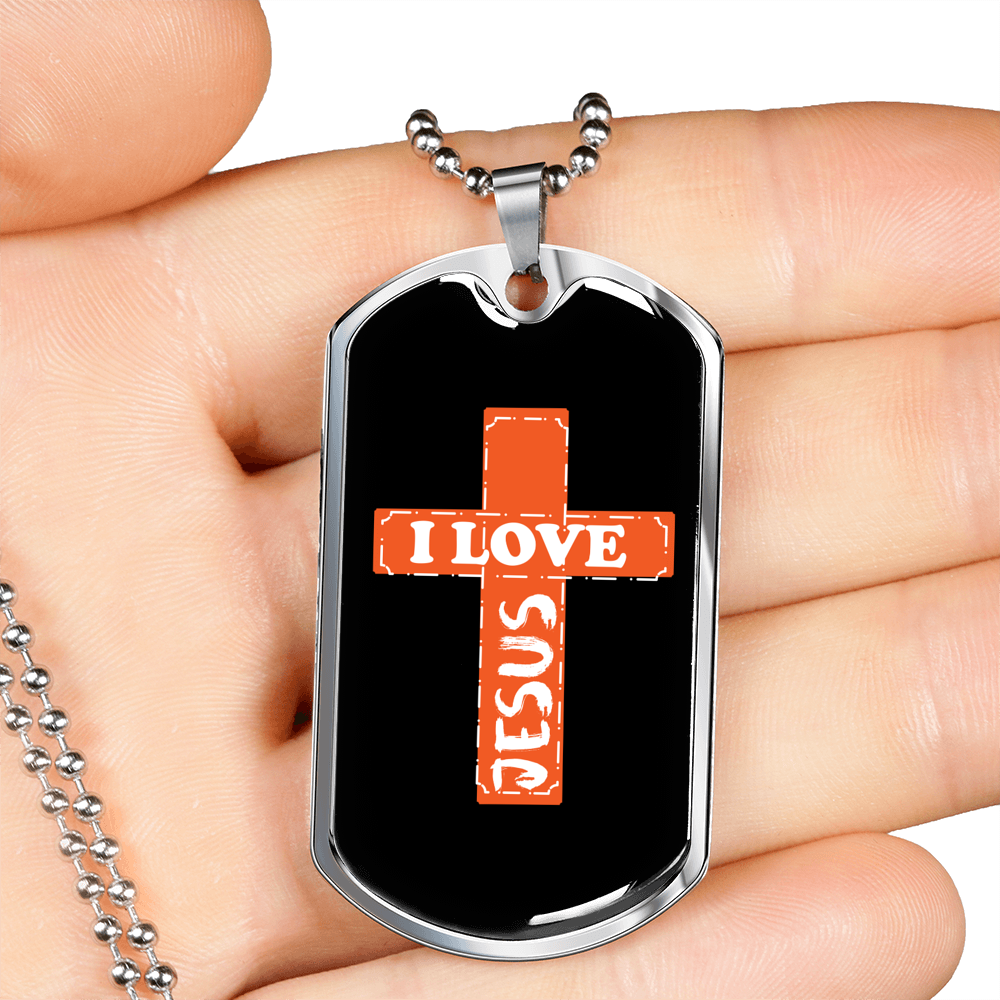 Jesus Love Cross Christian Necklace Stainless Steel or 18k Gold Dog Tag 24" Chain-Express Your Love Gifts