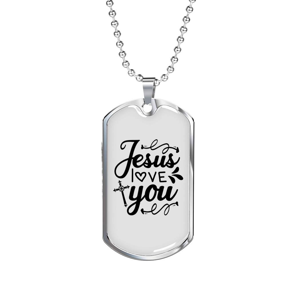 Jesus Love You Christian Necklace Stainless Steel or 18k Gold Dog Tag 24" Chain-Express Your Love Gifts