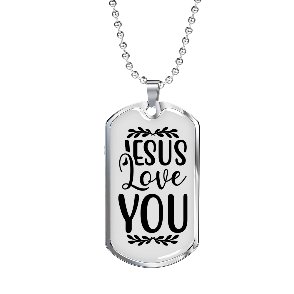 Jesus Love You With Symbols Christian Necklace Stainless Steel or 18k Gold Dog Tag 24" Chain-Express Your Love Gifts