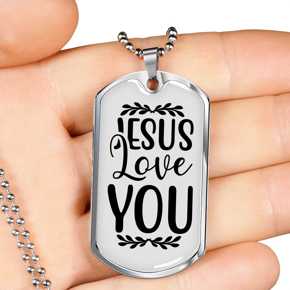 Jesus Love You With Symbols Christian Necklace Stainless Steel or 18k Gold Dog Tag 24" Chain-Express Your Love Gifts