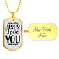 Jesus Love You With Symbols Christian Necklace Stainless Steel or 18k Gold Dog Tag 24" Chain-Express Your Love Gifts