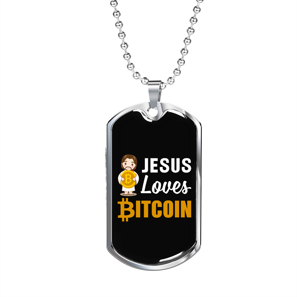 Jesus Loves Bitcoin Crypto Necklace Stainless Steel or 18k Gold Dog Tag 24" Chain-Express Your Love Gifts