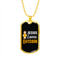 Jesus Loves Bitcoin Crypto Necklace Stainless Steel or 18k Gold Dog Tag 24" Chain-Express Your Love Gifts