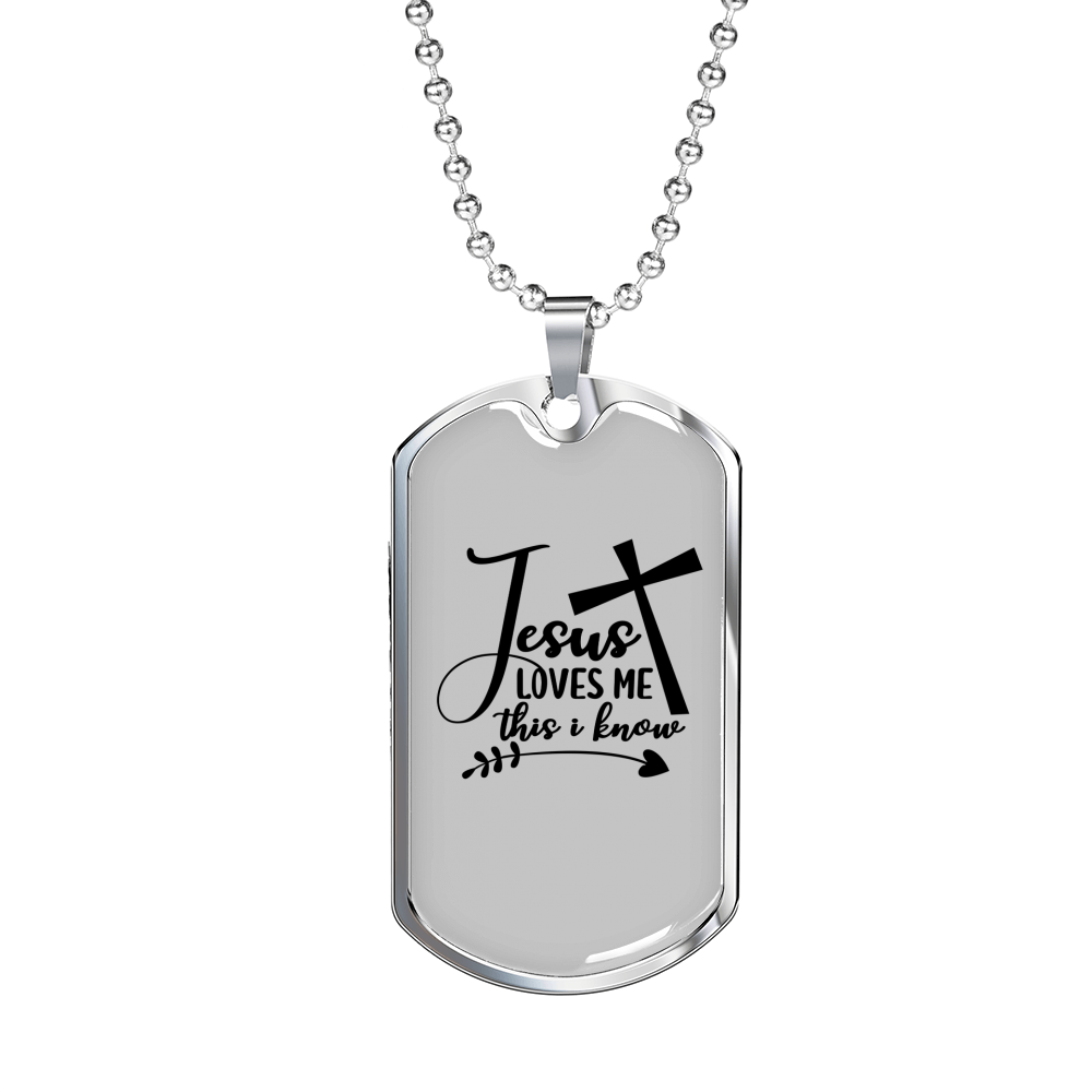 Jesus Loves Me Christian Necklace Stainless Steel or 18k Gold Dog Tag 24" Chain-Express Your Love Gifts