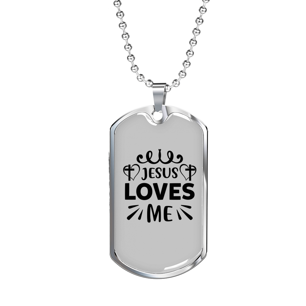 Jesus Loves Me Cross Christian Necklace Stainless Steel or 18k Gold Dog Tag 24" Chain-Express Your Love Gifts
