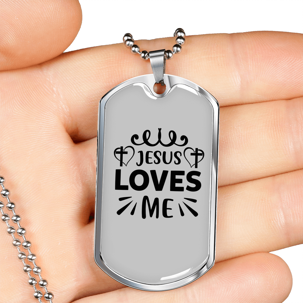 Jesus Loves Me Cross Christian Necklace Stainless Steel or 18k Gold Dog Tag 24" Chain-Express Your Love Gifts