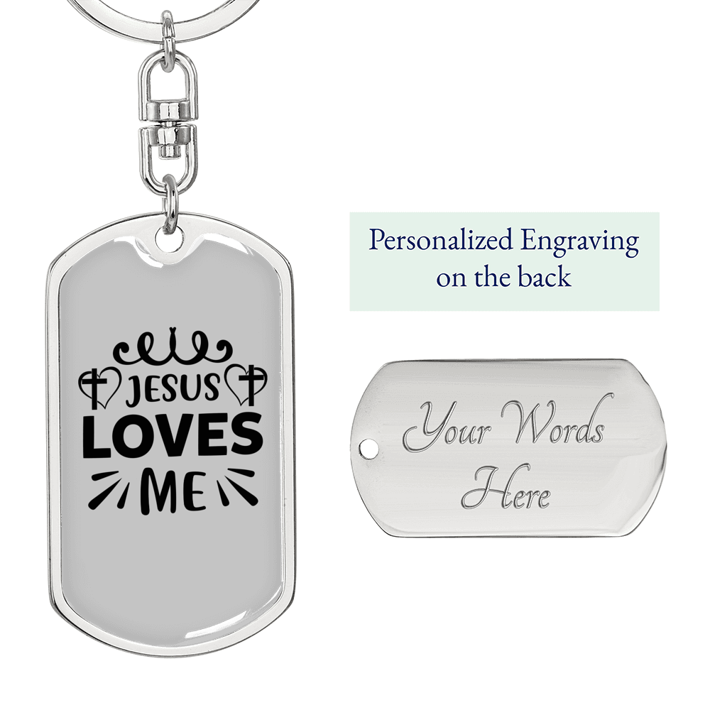 Jesus Loves Me Cross Heart Keychain Stainless Steel or 18k Gold Dog Tag Keyring-Express Your Love Gifts