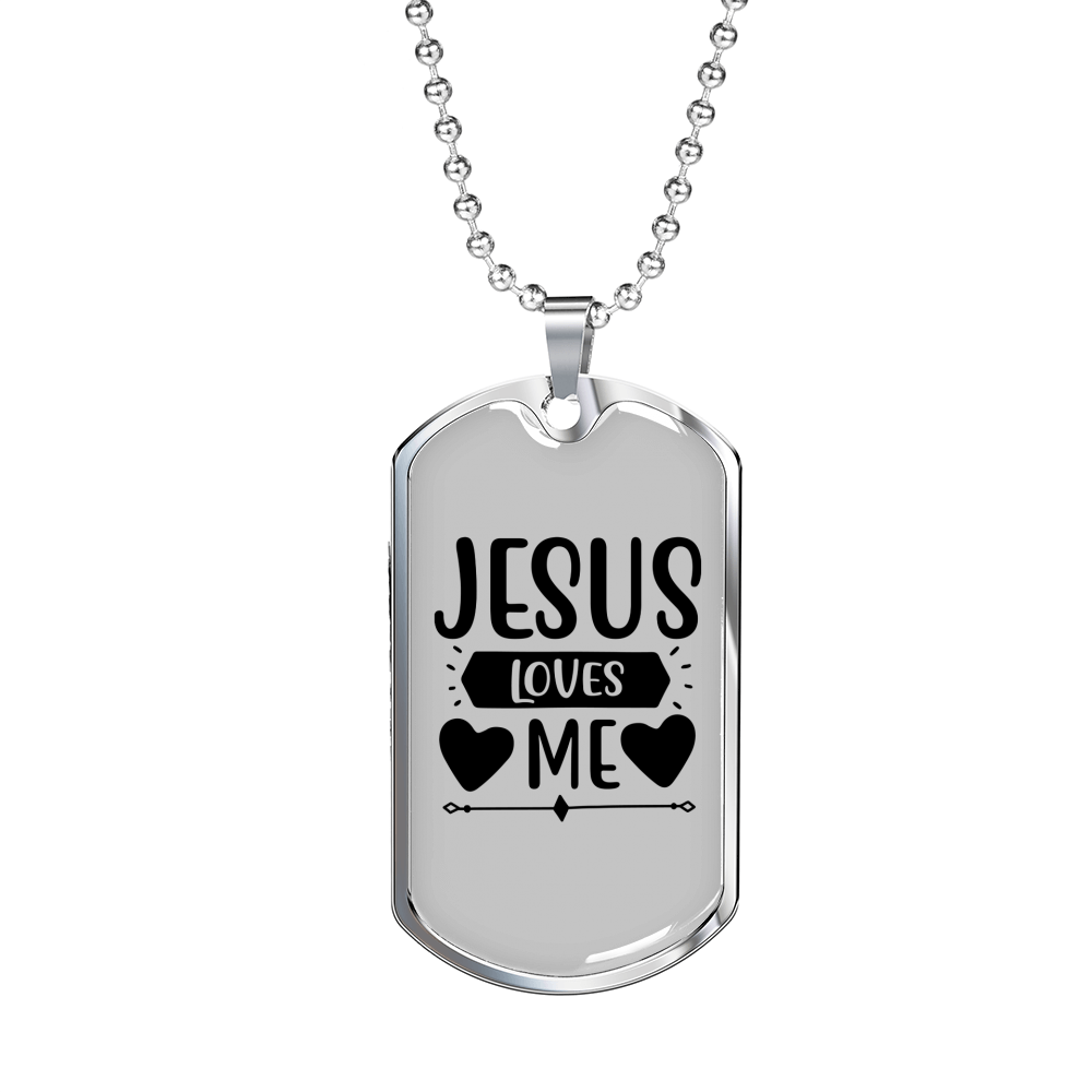 Jesus Loves Me Heart Christian Necklace Stainless Steel or 18k Gold Dog Tag 24" Chain-Express Your Love Gifts