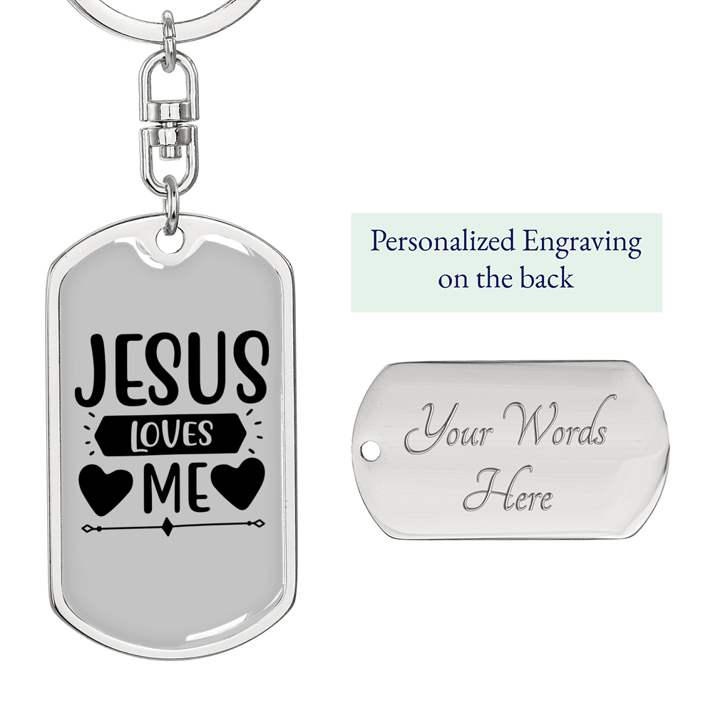 Jesus Loves Me Heart Keychain Stainless Steel or 18k Gold Dog Tag Keyring-Express Your Love Gifts