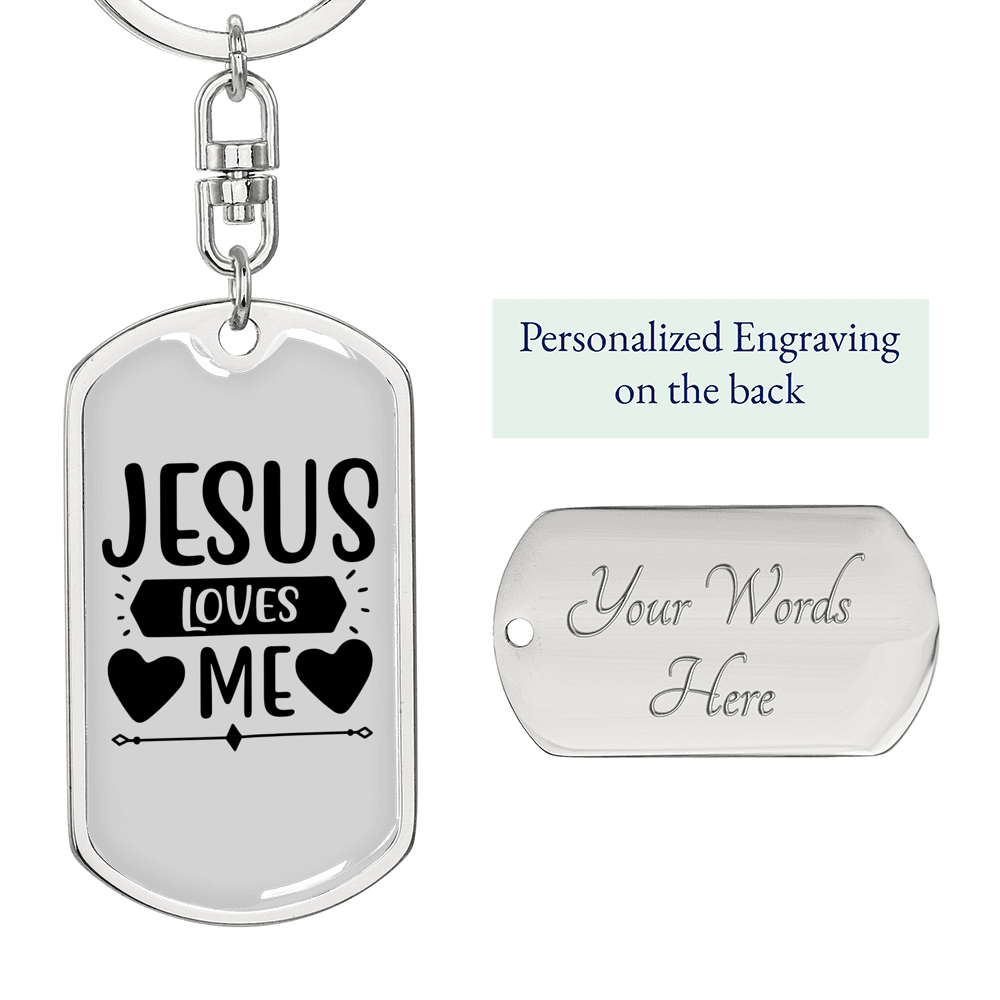 Jesus Loves Me Hearts Keychain Stainless Steel or 18k Gold Dog Tag Keyring-Express Your Love Gifts
