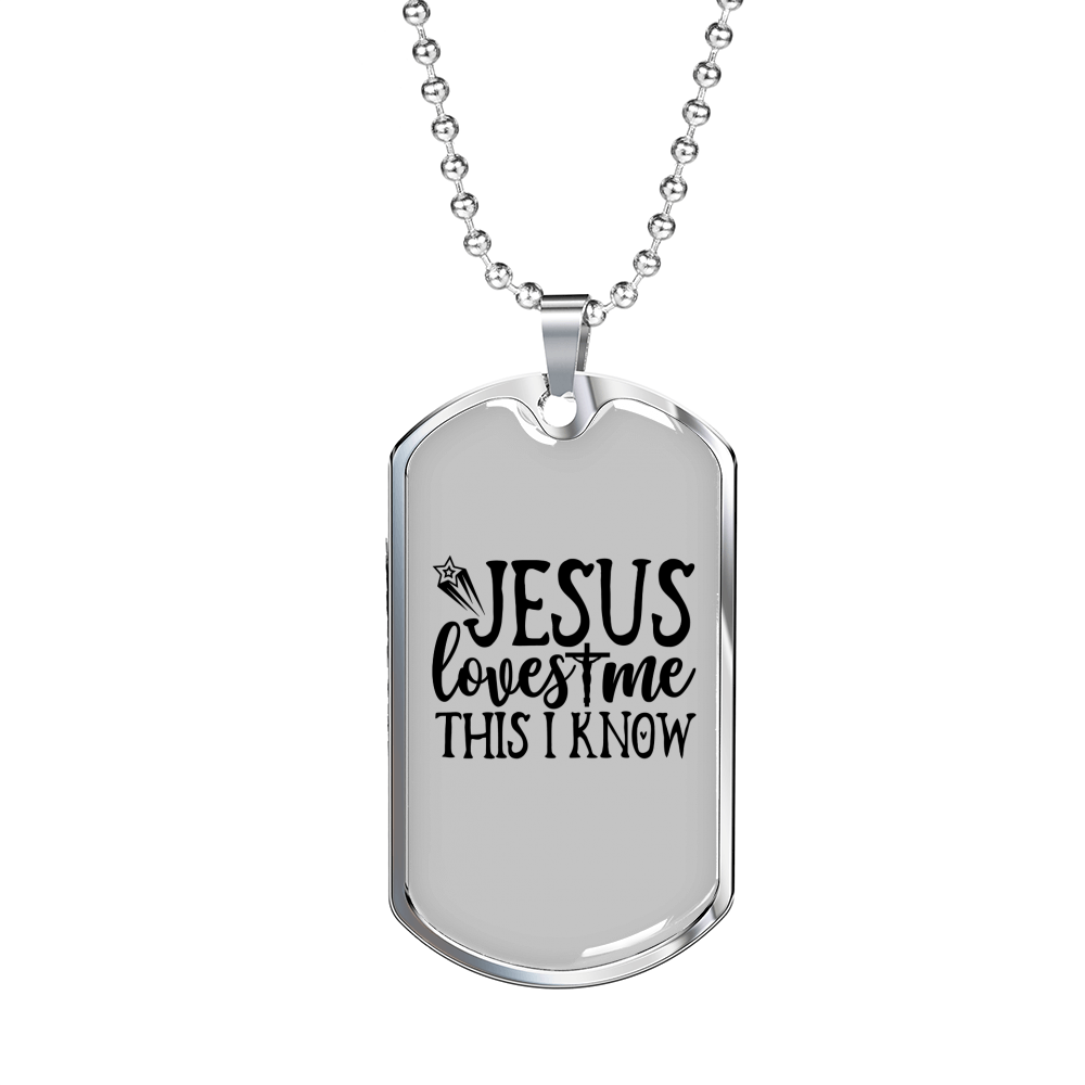 Jesus Loves Me I Know Christian Necklace Stainless Steel or 18k Gold Dog Tag 24" Chain-Express Your Love Gifts