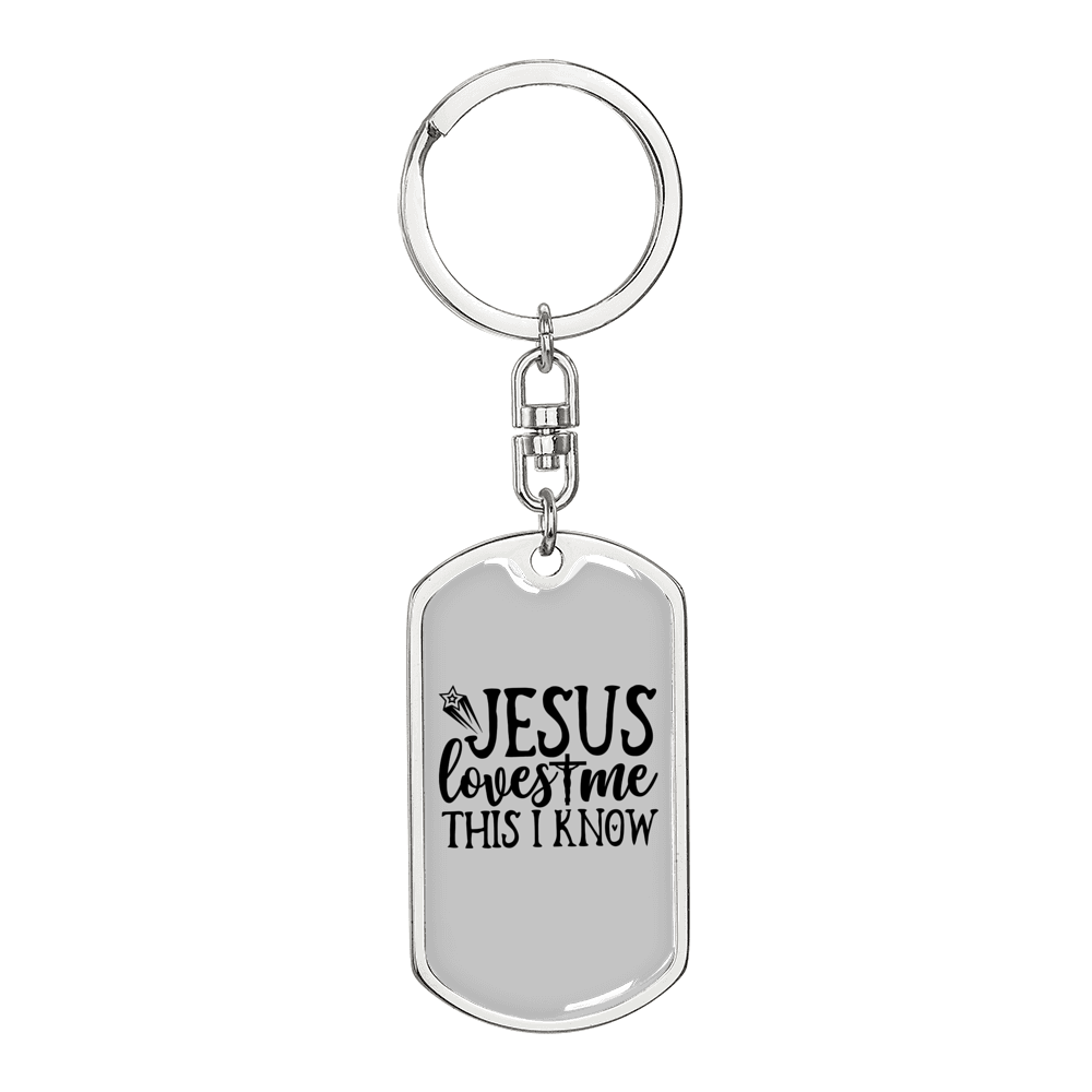 Jesus Loves Me I Know Keychain Stainless Steel or 18k Gold Dog Tag Keyring-Express Your Love Gifts