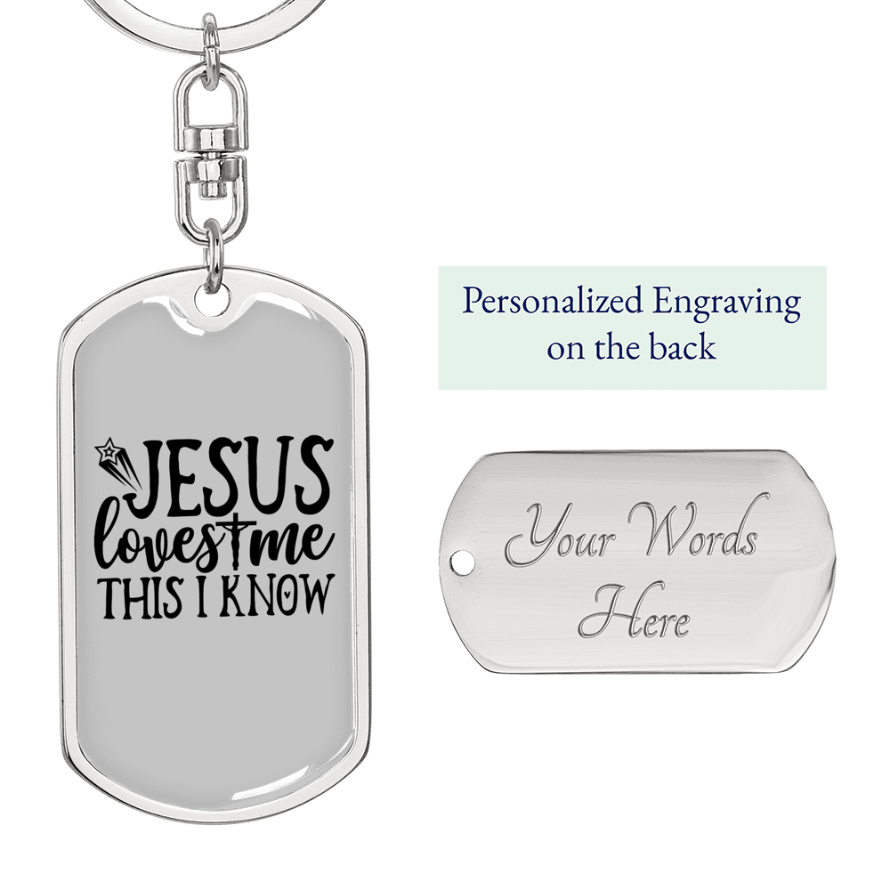 Jesus Loves Me I Know Keychain Stainless Steel or 18k Gold Dog Tag Keyring-Express Your Love Gifts