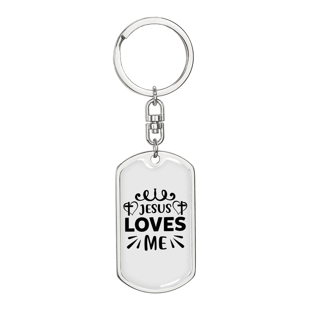 Jesus Loves Me Keychain Stainless Steel or 18k Gold Dog Tag Keyring-Express Your Love Gifts
