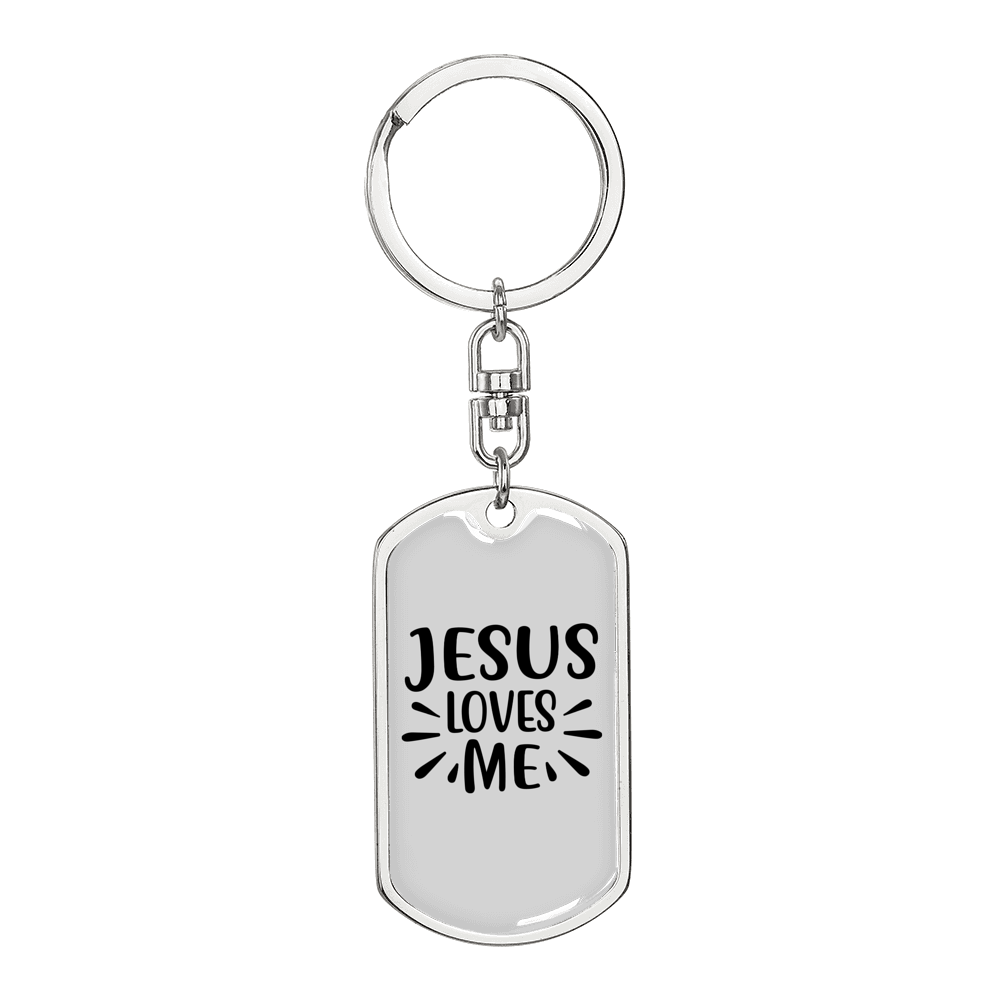 Jesus Loves Me Plain Keychain Stainless Steel or 18k Gold Dog Tag Keyring-Express Your Love Gifts