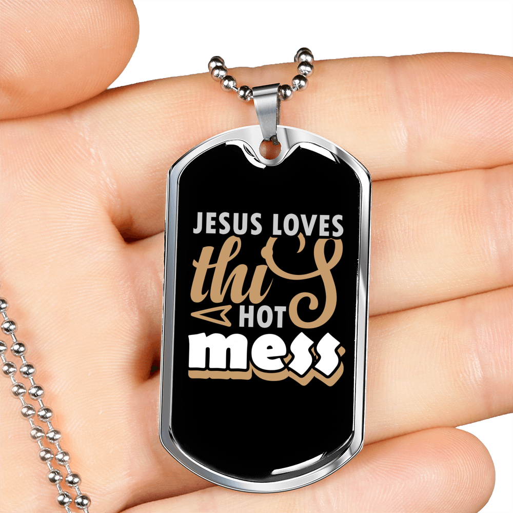 Jesus Loves This Christian Necklace Stainless Steel or 18k Gold Dog Tag 24" Chain-Express Your Love Gifts