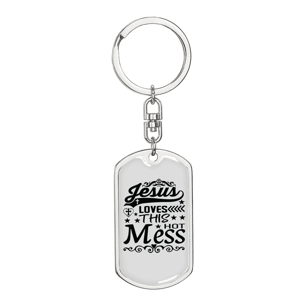 Jesus Loves This Mess Keychain Stainless Steel or 18k Gold Dog Tag Keyring-Express Your Love Gifts