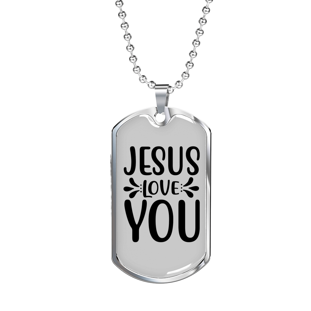 Jesus Loves You Christian Necklace Stainless Steel or 18k Gold Dog Tag 24" Chain-Express Your Love Gifts