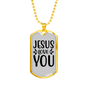 Jesus Loves You Christian Necklace Stainless Steel or 18k Gold Dog Tag 24" Chain-Express Your Love Gifts