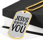 Jesus Loves You Christian Necklace Stainless Steel or 18k Gold Dog Tag 24" Chain-Express Your Love Gifts