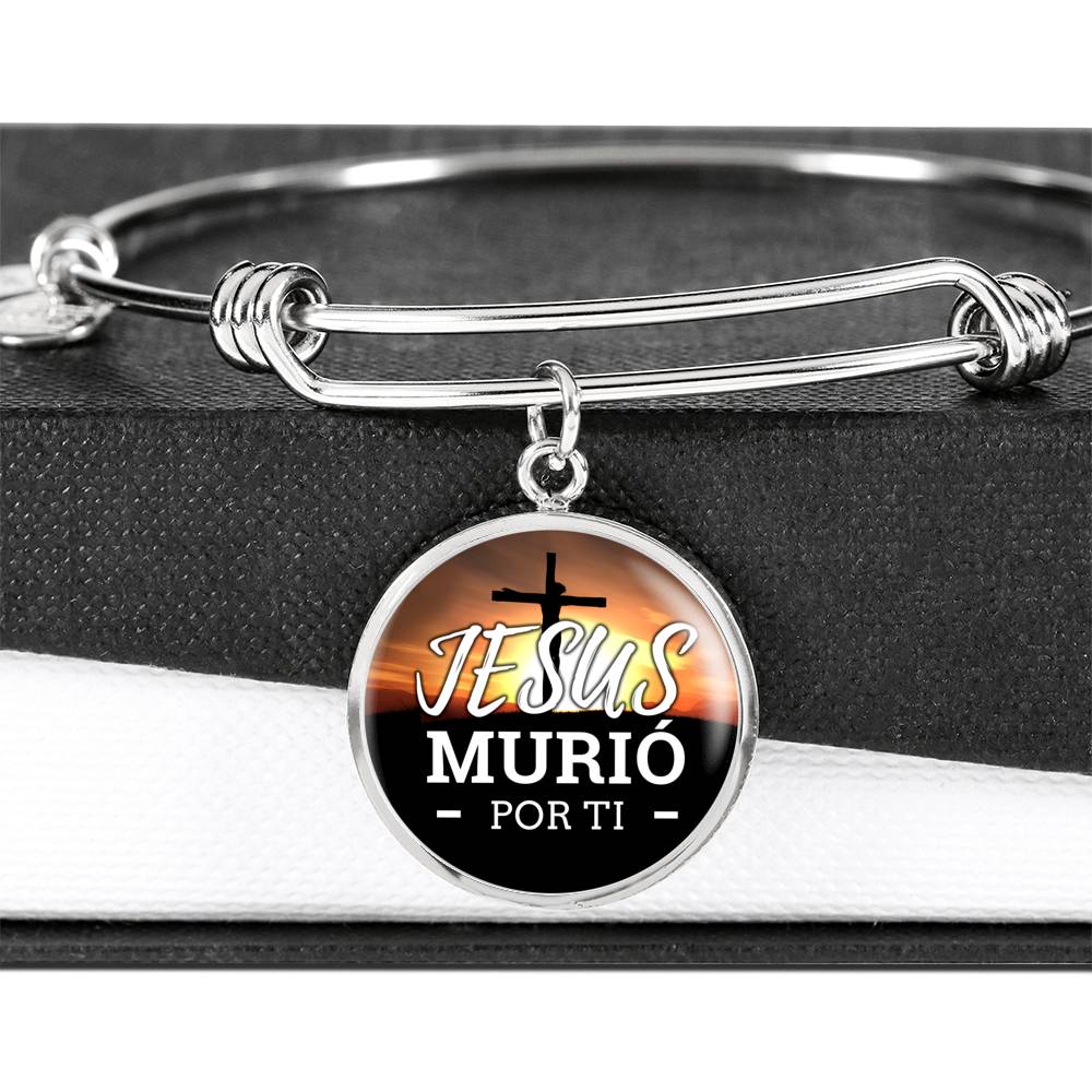 Jesus Murio Por Ti Circle Pendant Bangle Stainless Steel or 18k Gold 18-22"-Express Your Love Gifts