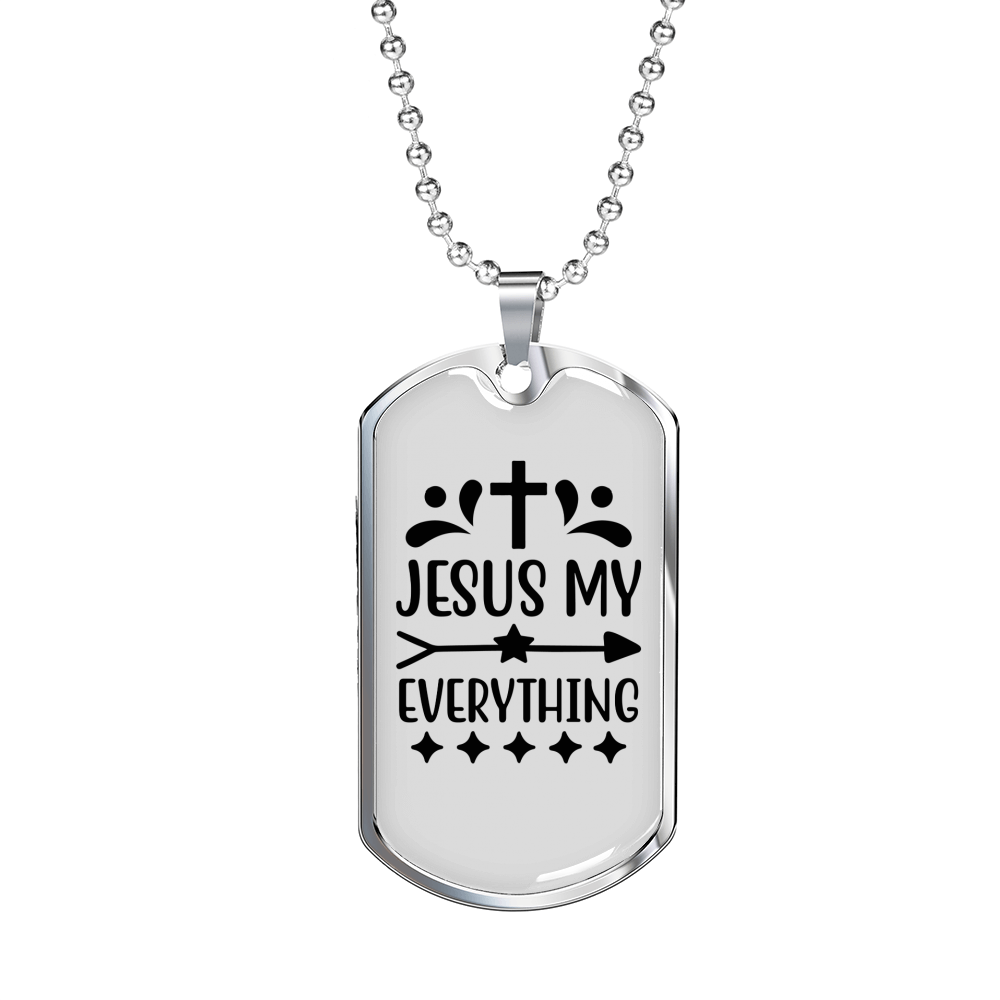 Jesus My Everything Christian Necklace Stainless Steel or 18k Gold Dog Tag 24" Chain-Express Your Love Gifts