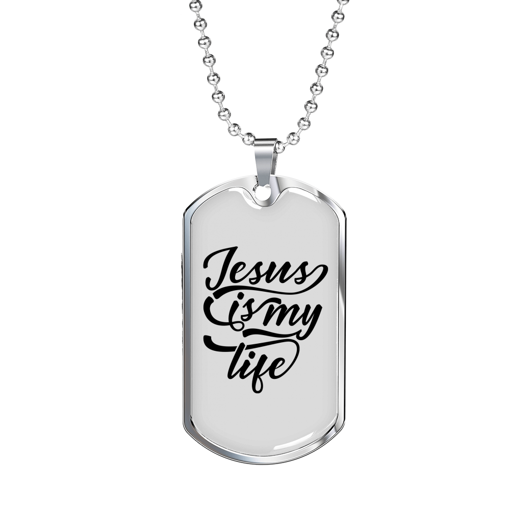 Jesus My Life Christian Necklace Stainless Steel or 18k Gold Dog Tag 24" Chain-Express Your Love Gifts