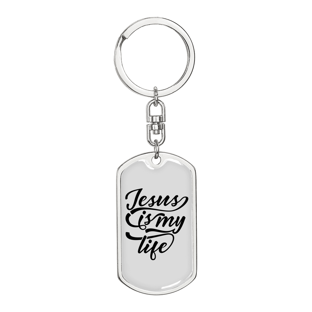 Jesus My Life Keychain Stainless Steel or 18k Gold Dog Tag Keyring-Express Your Love Gifts