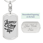 Jesus My Life Keychain Stainless Steel or 18k Gold Dog Tag Keyring-Express Your Love Gifts