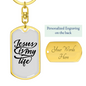 Jesus My Life Keychain Stainless Steel or 18k Gold Dog Tag Keyring-Express Your Love Gifts