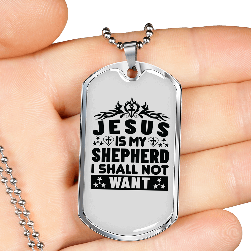 Jesus My Shepherd Black Christian Necklace Stainless Steel or 18k Gold Dog Tag 24" Chain-Express Your Love Gifts
