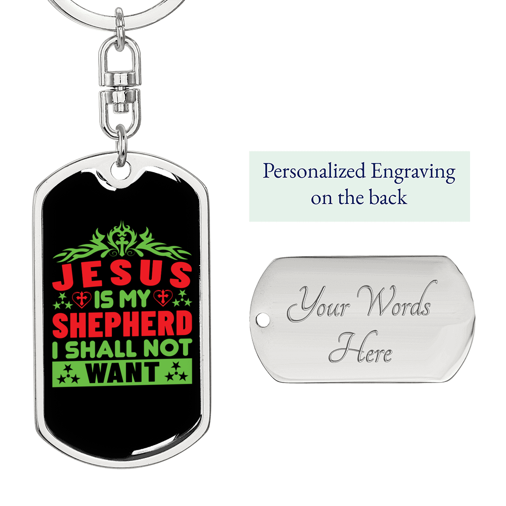 Jesus My Shepherd Keychain Stainless Steel or 18k Gold Dog Tag Keyring-Express Your Love Gifts