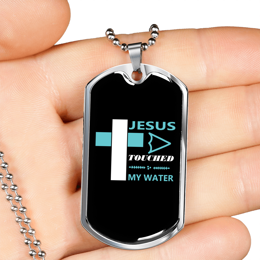 Jesus My Water Christian Necklace Stainless Steel or 18k Gold Dog Tag 24" Chain-Express Your Love Gifts