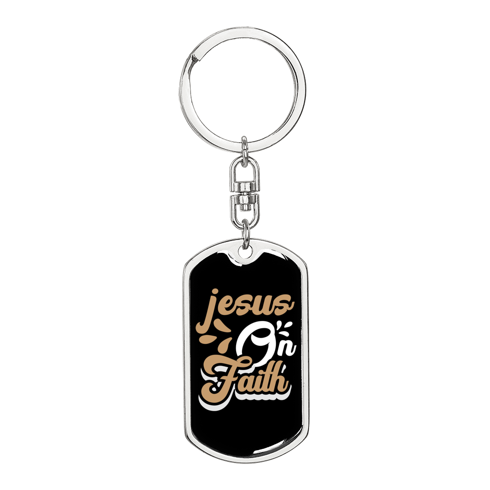 Jesus On Faith Brown Keychain Stainless Steel or 18k Gold Dog Tag Keyring-Express Your Love Gifts