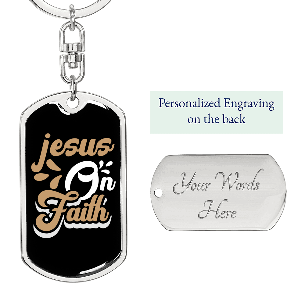 Jesus On Faith Brown Keychain Stainless Steel or 18k Gold Dog Tag Keyring-Express Your Love Gifts