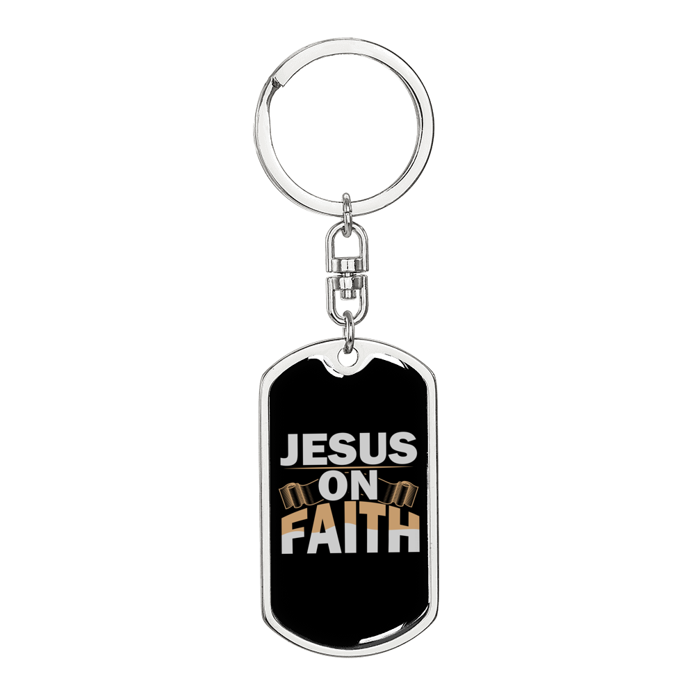 Jesus On Faith Keychain Stainless Steel or 18k Gold Dog Tag Keyring-Express Your Love Gifts
