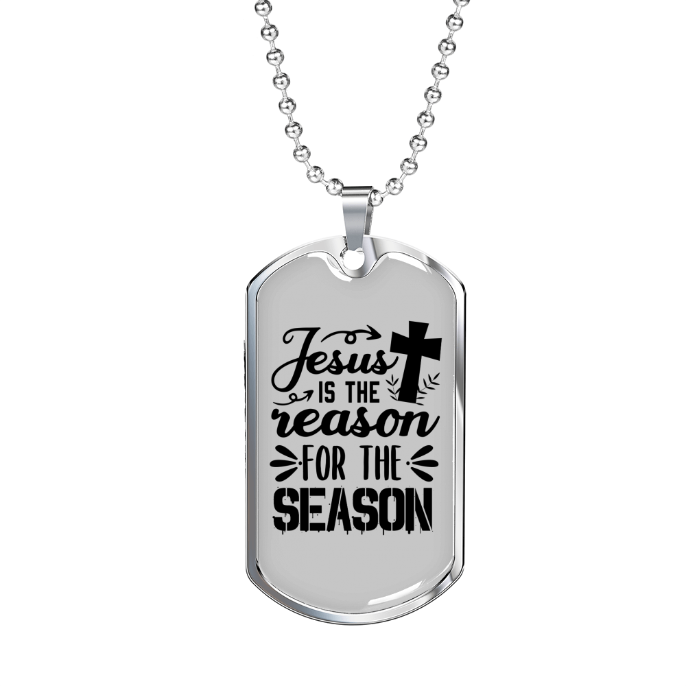 Jesus Reason For Season Christian Necklace Stainless Steel or 18k Gold Dog Tag 24" Chain-Express Your Love Gifts