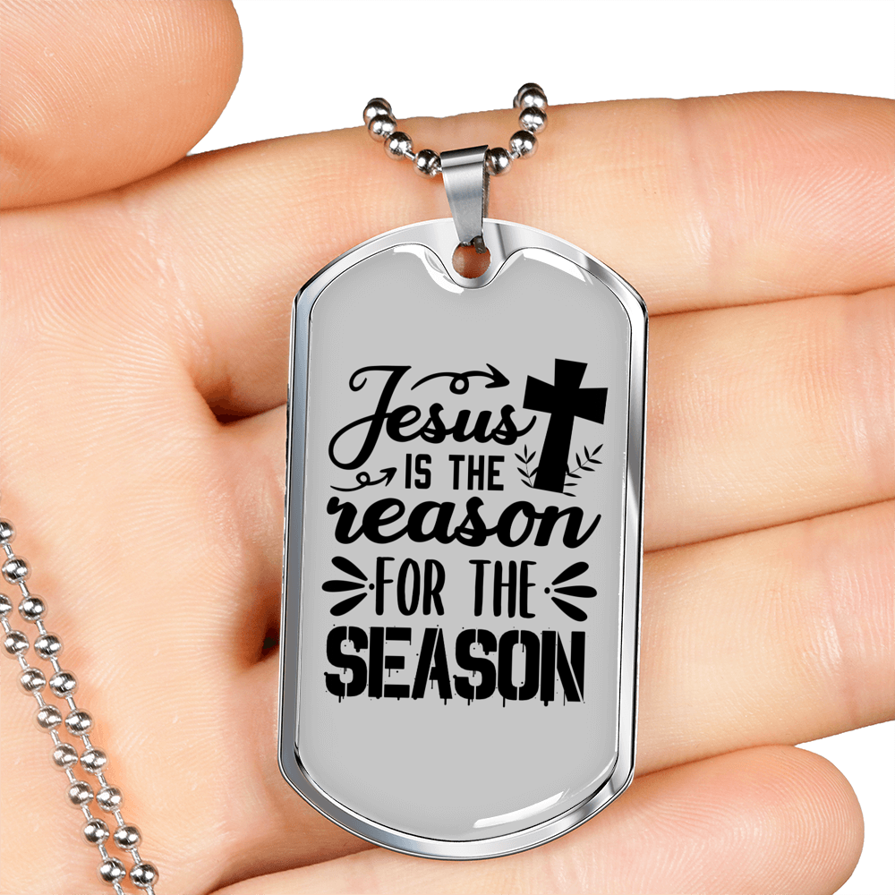 Jesus Reason For Season Christian Necklace Stainless Steel or 18k Gold Dog Tag 24" Chain-Express Your Love Gifts