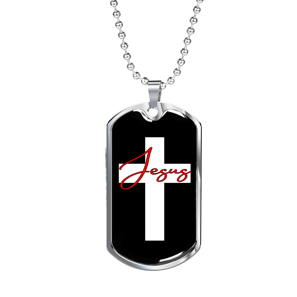 Jesus Red Cross Christian Necklace Stainless Steel or 18k Gold Dog Tag 24" Chain-Express Your Love Gifts