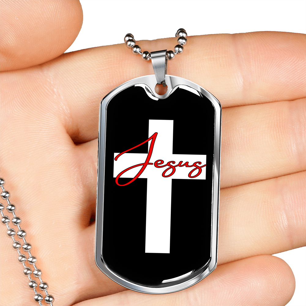 Jesus Red Cross Christian Necklace Stainless Steel or 18k Gold Dog Tag 24" Chain-Express Your Love Gifts