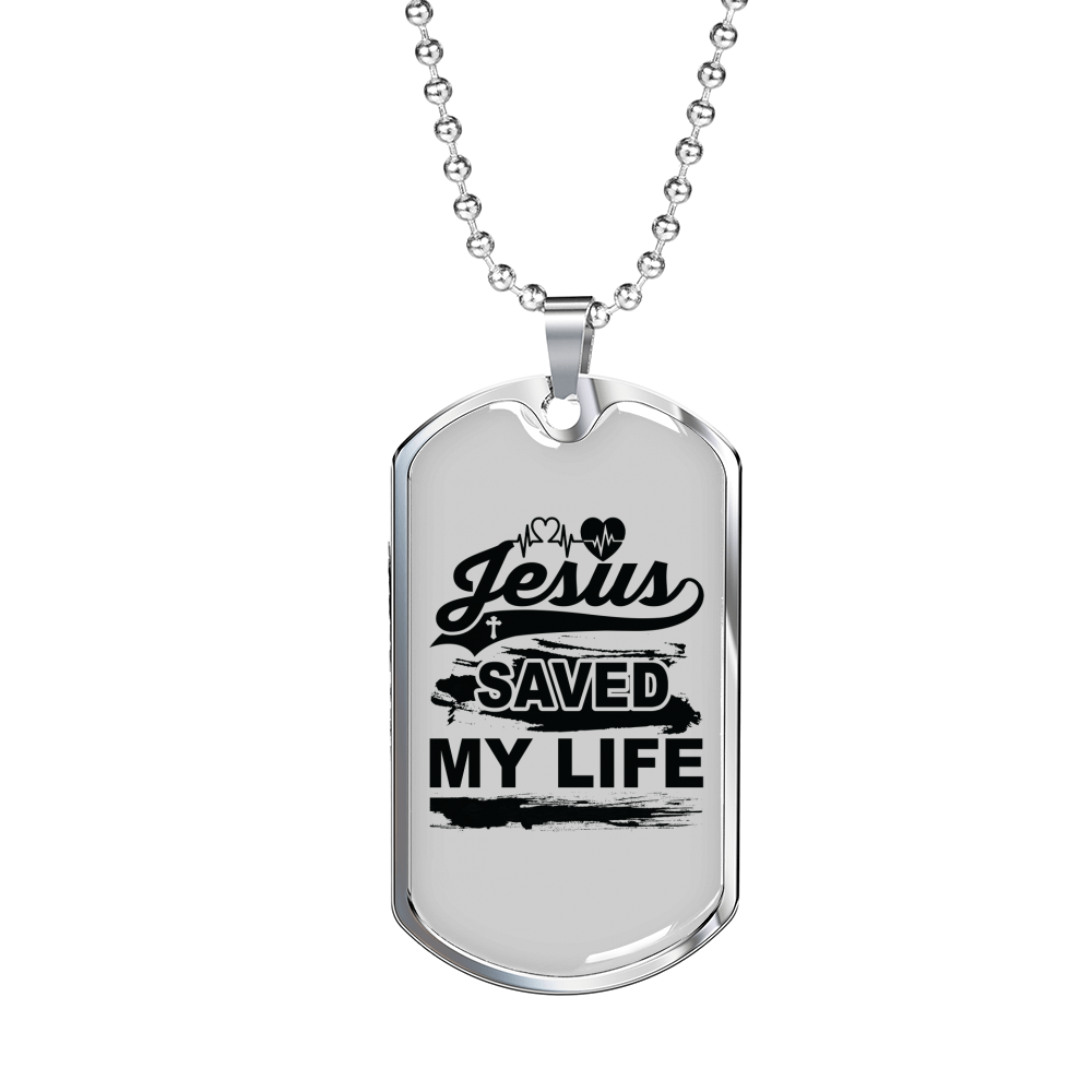 Jesus Saved My Life Christian Necklace Stainless Steel or 18k Gold Dog Tag 24" Chain-Express Your Love Gifts