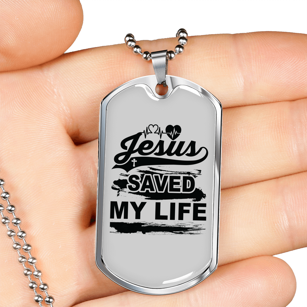 Jesus Saved My Life Christian Necklace Stainless Steel or 18k Gold Dog Tag 24" Chain-Express Your Love Gifts
