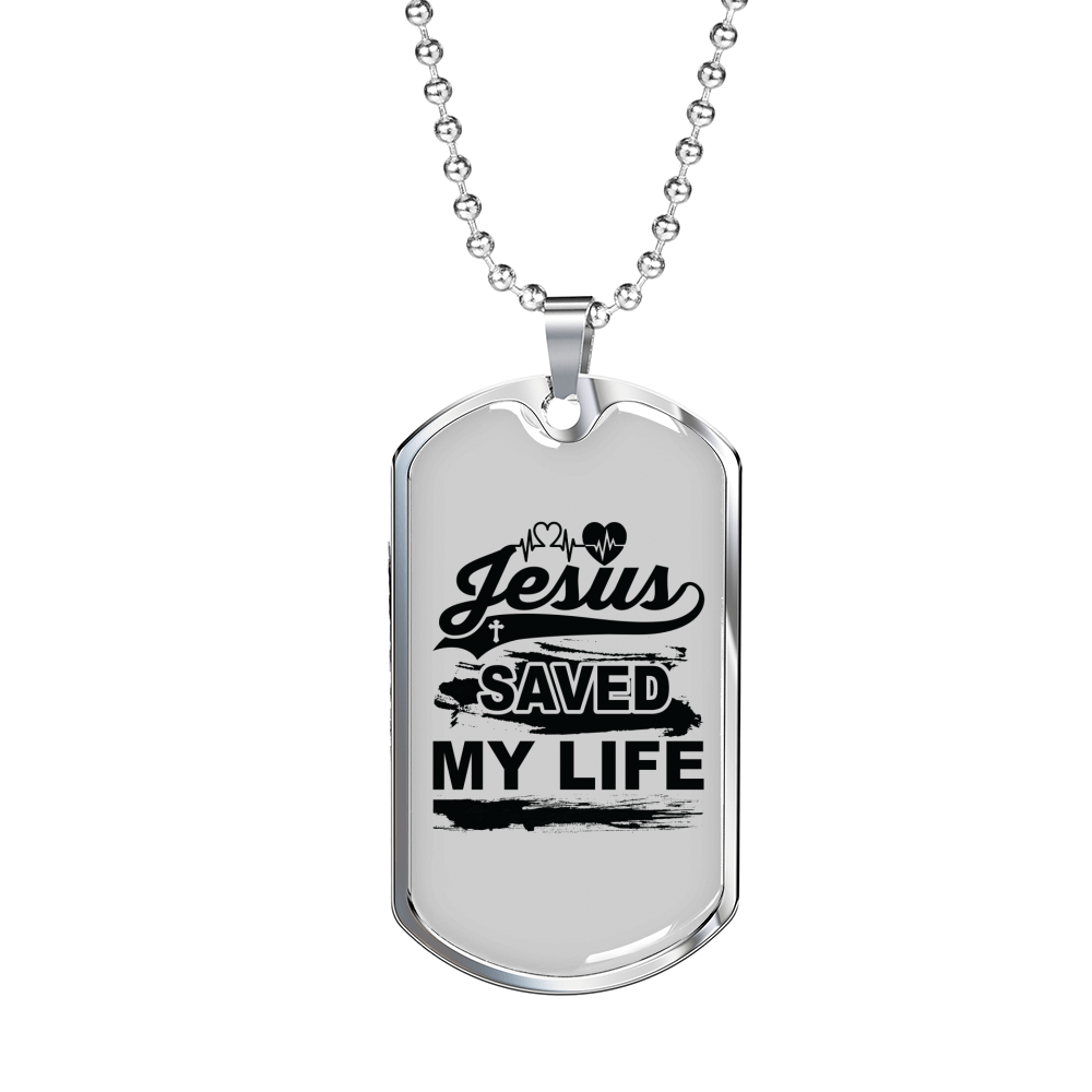 Jesus Saved My Life Heart Christian Necklace Stainless Steel or 18k Gold Dog Tag 24" Chain-Express Your Love Gifts